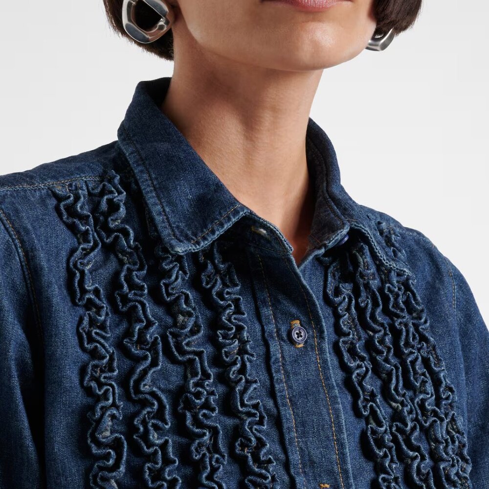 Nili Lotan Dark Blue Ruffled Denim Blouse M
